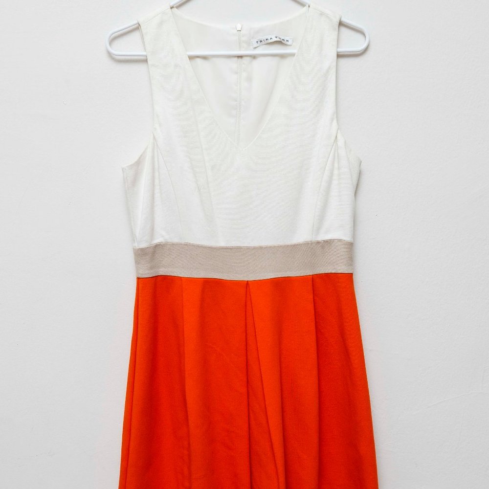 Sleeveless Trina Turk white & orange v-neck dress